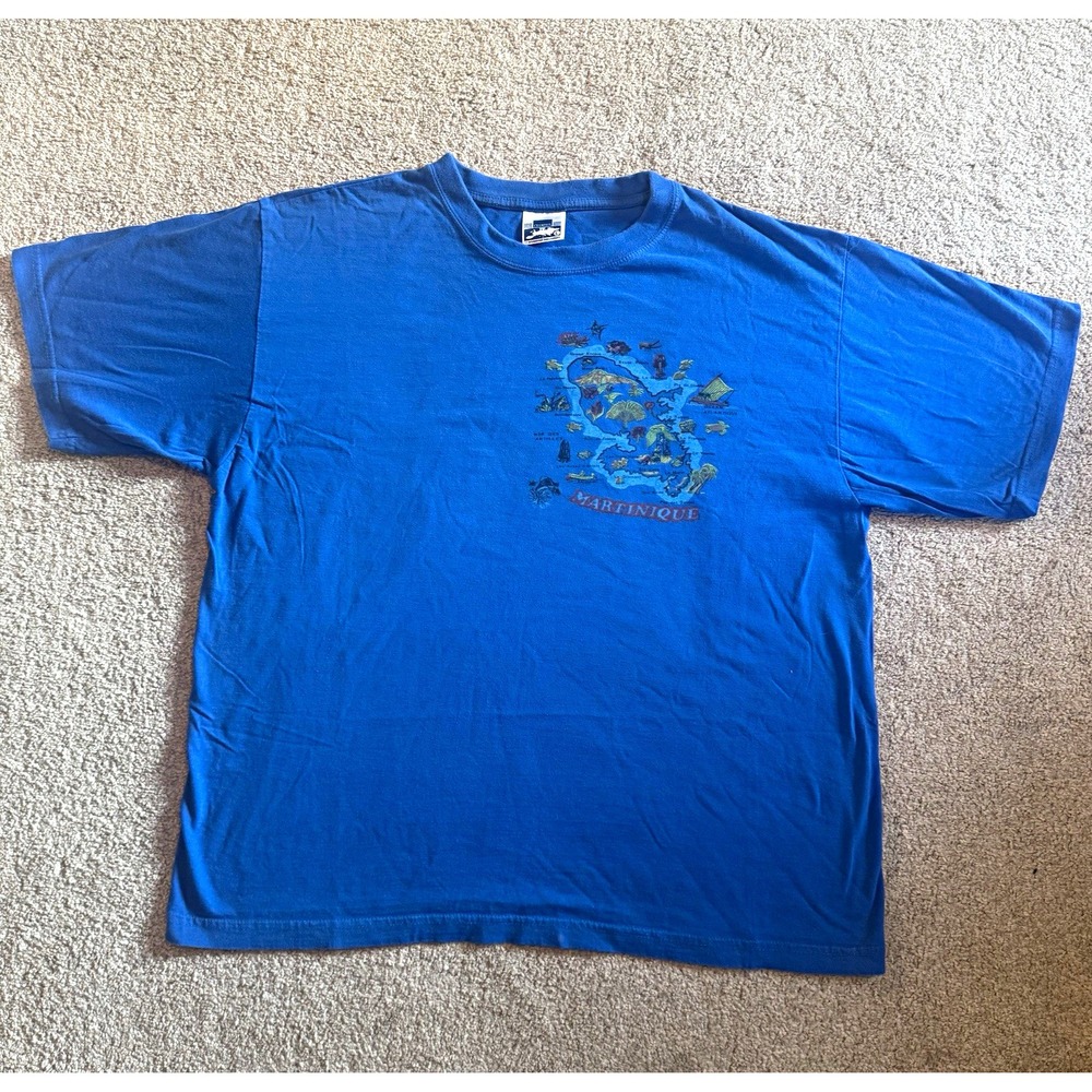 Champion Vintage travel tee map Print Crew Neck Cotton Knit Tee Short Sleeve L